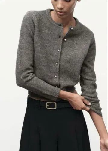 ZARA 메탈 버튼 니트 가디건 그레이 S