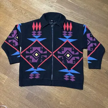 NO ID. 니트 자켓 기하학 패턴