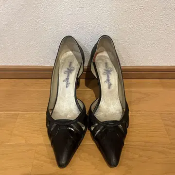 블랙 가죽 스틸레토 하이힐