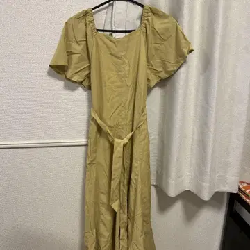 카키 반팔 셔츠 원피스 허리 리본 포함