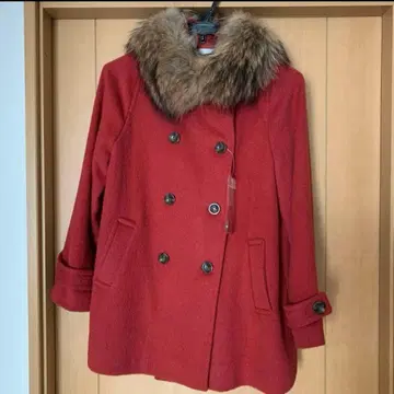 빨간색 울 더블 브레스트 코트