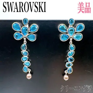 [ 레어/새상품급 ] 스와로브스키 롱 귀걸이 양쪽 블루 크리스탈 플라워