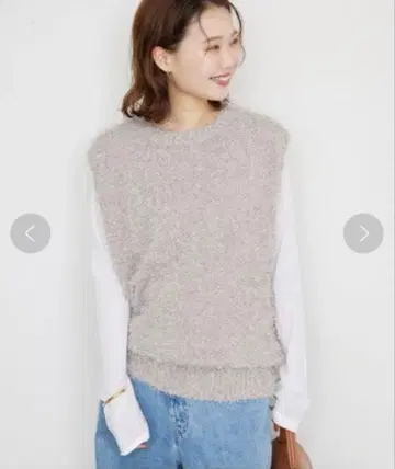 SLOBE IENA 라메 페더 니트 베스트 베이지 새상품급