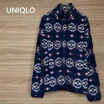 UNIQLO [ L ] 네이비 플리스 자켓 기하학 패턴 겉옷 따뜻한