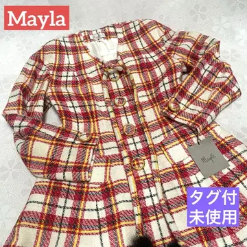 미사용 Mayla 여성용 코트 아우터 체크 봉봉