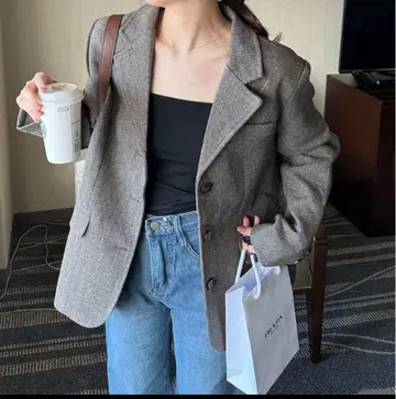 헤링본 오버핏 자켓