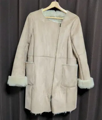 무스탕 코트 하프 코트 노카라 퍼 베이지 M