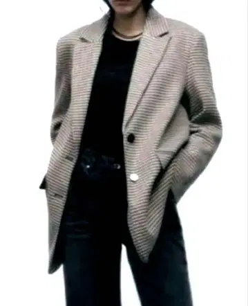 새상품급 ZARA 오버 사이즈 하운드투스 체크 패턴 테일러드 자켓 M
