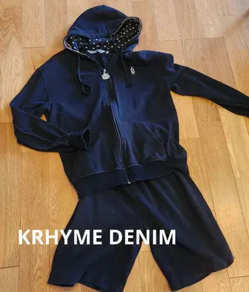 KRHYME DENIM 네이비 후드 부착 셋업