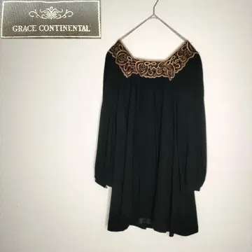 GRACE CONTINENTAL 원피스 무릎 기장 자수 스퀘어 넥 S