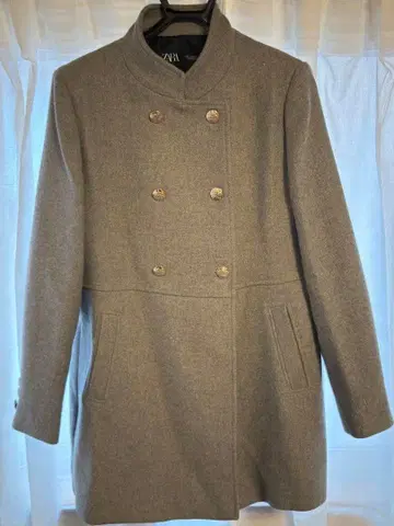 ZARA 그레이 더블 브레스트 울 코트 XXL