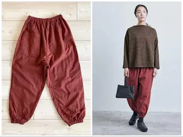 나카가와 마사시치 상점 따뜻한 줄무늬 몸빼 팬츠 M 일본제 허리밴딩