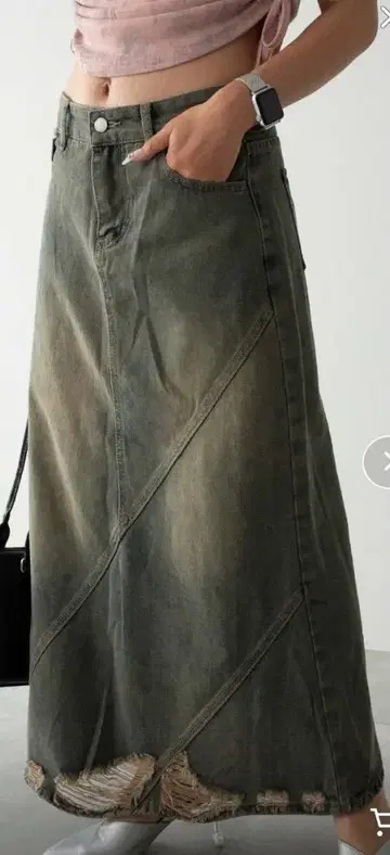 한국 y2k 데미지 데님 롱 스커트