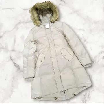 택 포함 새상품 워셔블 셀프 서비스 다운 코트 후드 퍼 베이지