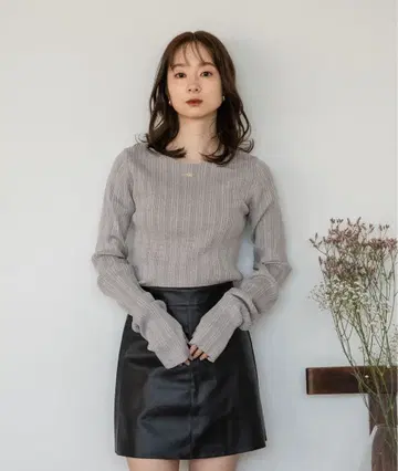 mideal 마이딜 롱 슬리브 리브 니트 라이트 그레이