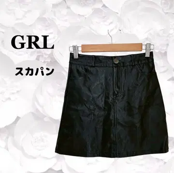 GRL [그레일] 치마바지 미니 스커트 인조 가죽 [M] 블랙 검정