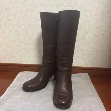 모드 카오리 다크 브라운 가죽 롱 부츠 L