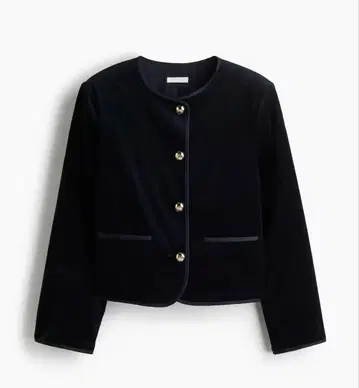 [ H&M 완판템 ] 벨벳 노카라 자켓 네이비