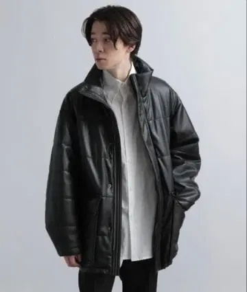 HARE 인조 가죽 퍼프 블루종 블랙 가죽 다운 아우터