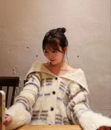 mideal 체크 패턴 가디건 블루