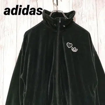 아디다스 벨로아 트랙 자켓 자수 로고 숏 기장 블랙 L