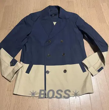 BOSS 더블 브레스트 트렌치코트 네이비/베이지