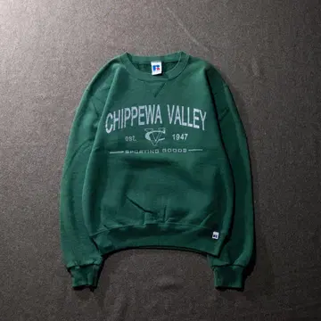 90s 멕시코제 러셀 앞V 맨투맨 그린 치페와 S 가제트