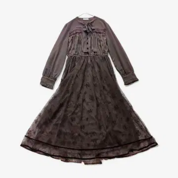 엑시즈팜 플로키 프린트 레이스 원피스 튤 보타이