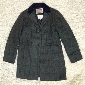 새상품급 세븐 데이즈 선데이 해리스 트위드 체크 무늬 롱 체스터 코트