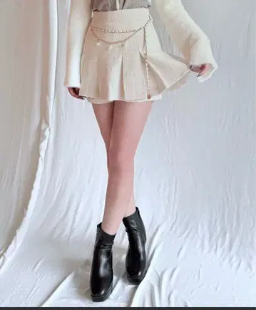 NOMAE 체인 벨트 레이어드 치마바지 화이트