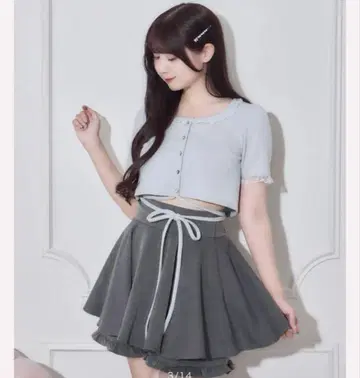 pium 허리 리본 하트 레이스 티셔츠 / 블루
