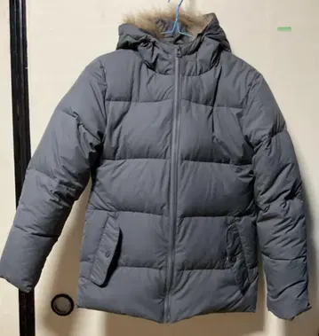 하프 코트 자켓 다운 혼방 다크 그레이 (후드 퍼 탈부착 가능)