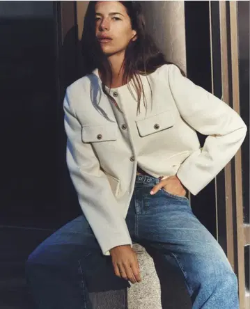 ZARA 플랩 크롭 자켓 아이보리 S