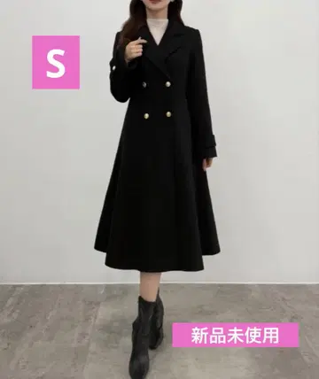 CENEA 허리 쉐이프 트위드 롱 코트 블랙 S