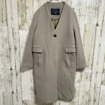 슬로브 이에나 롱 코트 노카라 울 100% 베이지 36 사이즈