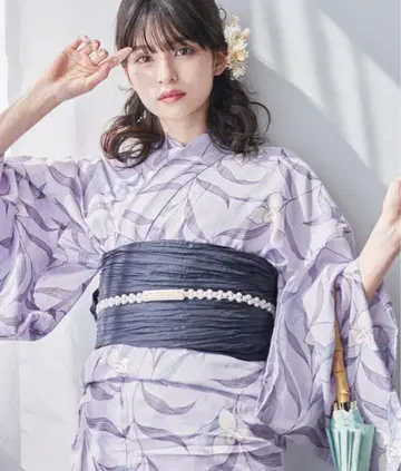 Dita 연보라 꽃무늬 유카타 오비 세트