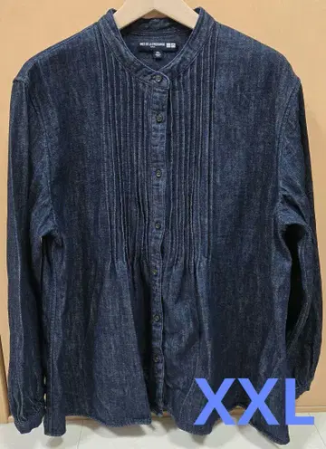 유니클로 이네스 데님 핀턱 블라우스 XXL