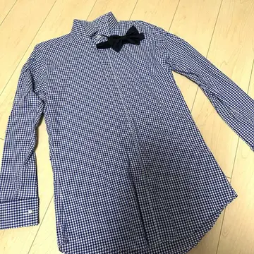 윙카라 셔츠 체크 무늬 나비 넥타이 세트