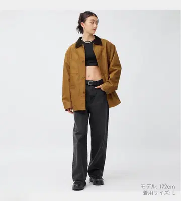 브라운 포켓 부착 커버올 L 사이즈