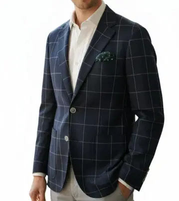 TROTTER JACKET 네이비 체크 무늬