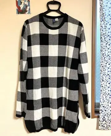H&M 체크 무늬 롱 니트 사이드 지퍼 M 사이즈