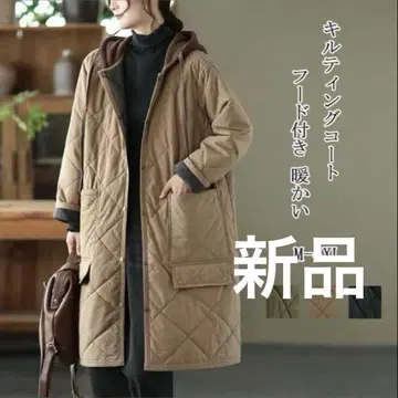 새상품 퀼팅 롱 코트 후드 부착 3XL