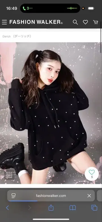펄 장식 블랙 후드 부착 후드티