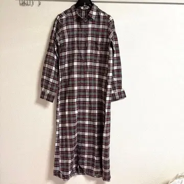 미사용 심플리시떼 빨간색 체크 무늬 긴팔 롱 셔츠 원피스