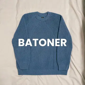 [ BATONER ] 시그니처 크루넥 니트 스웨터 블루 사이즈 M