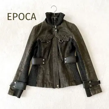 새상품급 EPOCA 가죽 사용 데님 지퍼 자켓 스탠드 카라 블랙 40