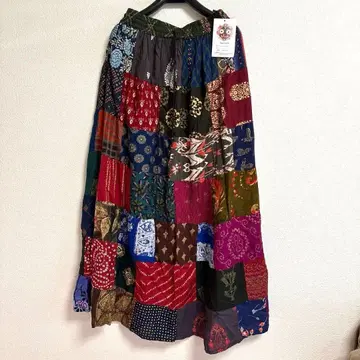 새상품 인도산 동양인 패턴 패치워크 롱 스커트