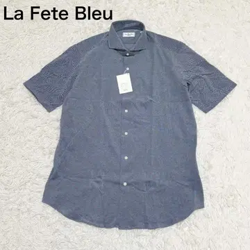 미사용 새상품 La Fete Bleu 반팔 셔츠 L 블루 올 패턴