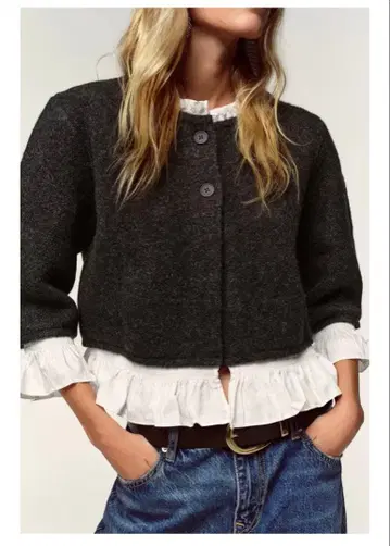 ZARA 포플린 콤비 니트 자켓 L