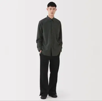 MUJI 신사 포플린 레귤러 카라 셔츠 L 다크 그레이